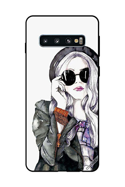 Covernex غطاء حماية لهاتف سامسونج جالاكسي S10، أسود، زجاجي، بتصميم فتاة لطيفة
