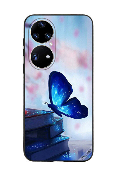 Covernex غطاء حماية لهاتف هواوي بي 50 برو - فراشة زرقاء داكنة على الكتب