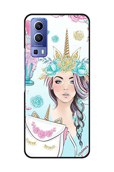Covernex غطاء حماية لهاتف Vivo Y72 5G رموش على الحقيبة وفتاة وحيد القرن