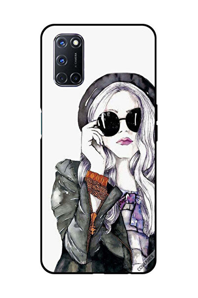 Covernex غطاء حماية لهاتف OPPO A52/A72/A92 أسود زجاجي بتصميم فتاة لطيفة