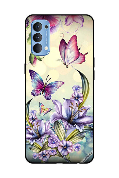 Covernex غطاء حماية لهاتف OPPO Reno 4 4G بنقشة زهور أرجوانية وفراشات