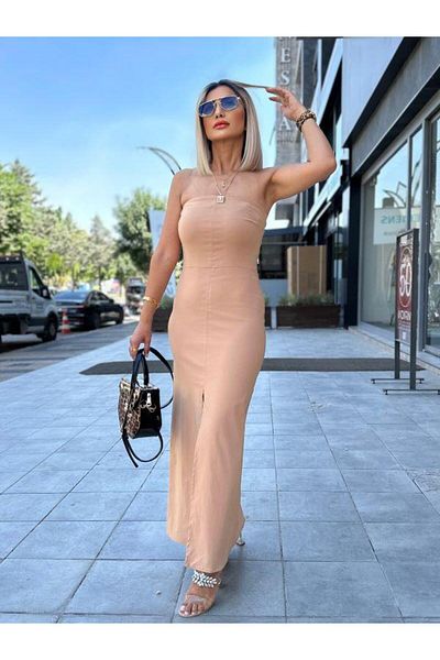 Kokoşum Butik 90758 Στράπλες Φόρεμα Μπεζ