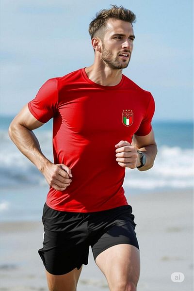 NO 601 Men's Red Slim Fit Jersey Fabric Italy Sports Tshirt