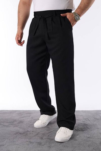 STOCX Men's Black Color Stylish Tie-Up High Waist Loose Cut Trousers