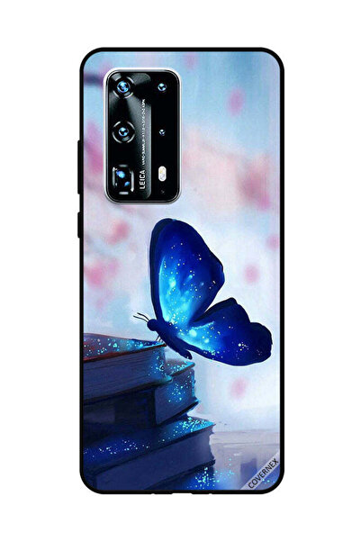 Covernex غطاء حماية لهاتف هواوي بي 40 برو بلس - فراشة زرقاء داكنة على الكتب