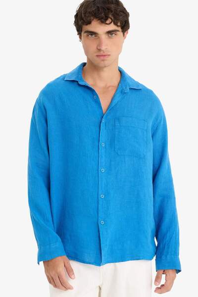 DeFacto 100% Linen Relax Fit Long Sleeve Shirt F4598Ax25Hs