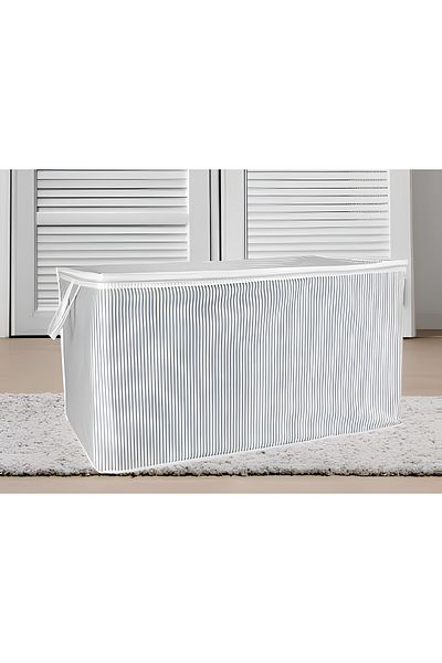 Tex Republic (4 Pcs) Gray Striped Zippered Maxi Size Bag Pillow-Quilt-Clothes Organizer 75*40*40 cm