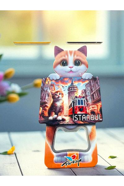 GALATA GIFT Cat Shaped Bottle Opener Magnet Istanbul Photo Holding Cat Magnet-Soda-Soda-Bottle Opener/1 Piece