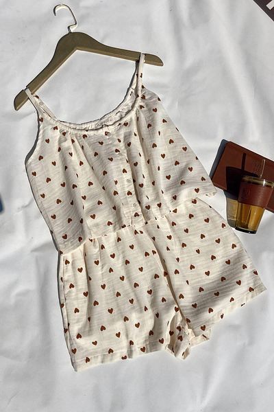 MJAMASS Brown Heart Patterned Shorts Set
