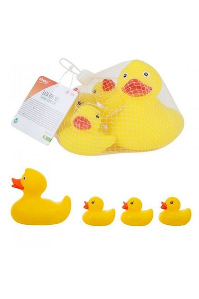 Akuku Set of 4 bath ducks, Mom and child, Yellow