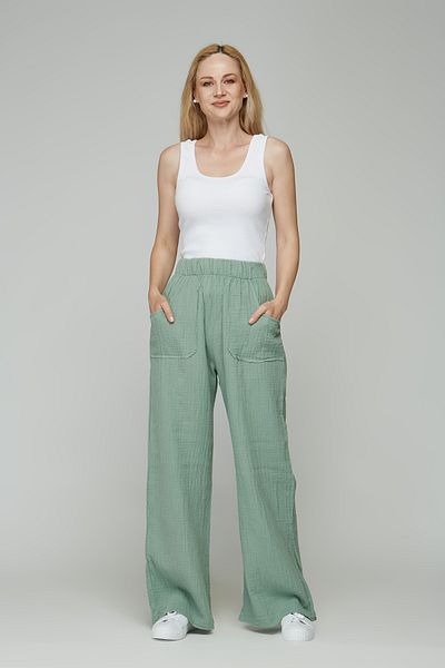 estewoman Muslin 100% Cotton Pocket Detailed Trousers