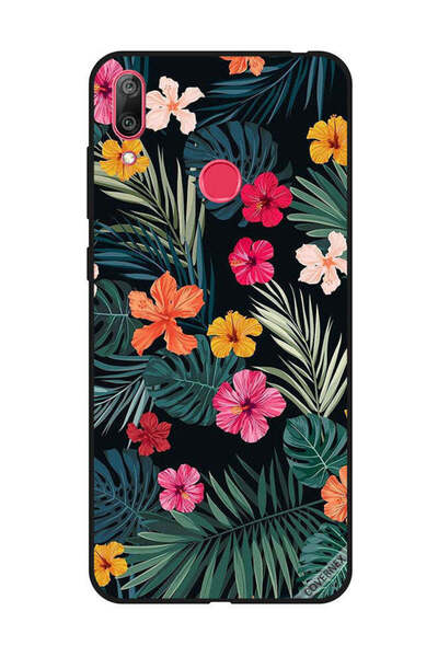 Covernex غطاء حماية لهاتف هواوي Y7 Prime 2019 - زهور متعددة الألوان وريش أخضر...