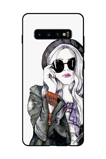 Covernex غطاء حماية لهاتف سامسونج جالاكسي S10 بلس، أسود، زجاجي، بتصميم فتاة ل...