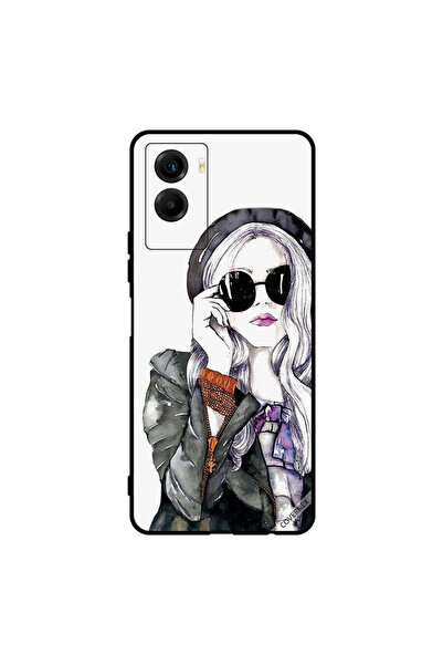 Covernex Protective Case Cover For Vivo Y55s 5G Black Glass Stylis Cute Girl