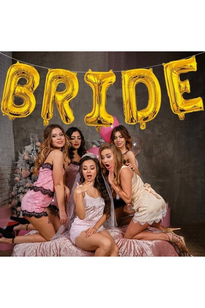 Flippy Metallic Foil Balloon Set – 'Bride' Letter, 40 cm, Gold, Straw Included