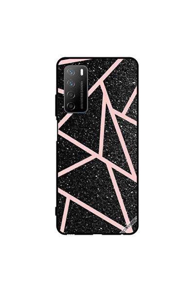 Covernex غطاء حماية لهاتف Honor Play 4 أسود لامع بنقشة مسارات وردية فاتحة