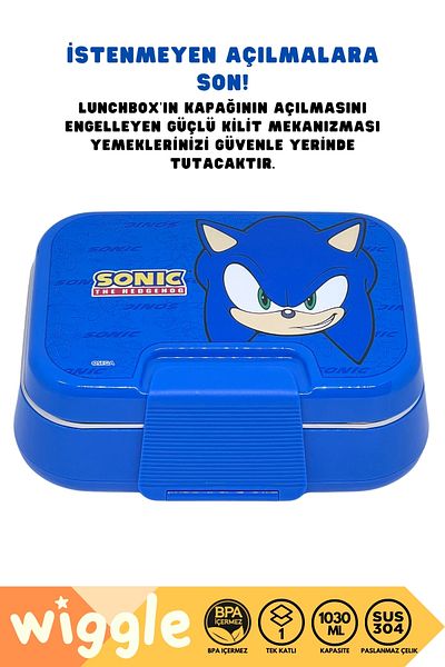 WİGGLE Bento 1030ml Lunchbox Sonic Licensed Single Layer 2 Compartment Stainless Steel Lunch Box Lunch Box