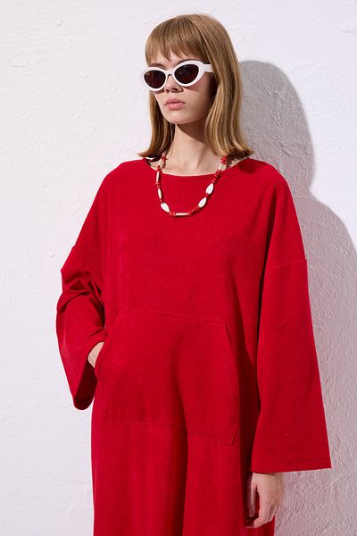 Manuka Towel Fabric Casual Dress Red