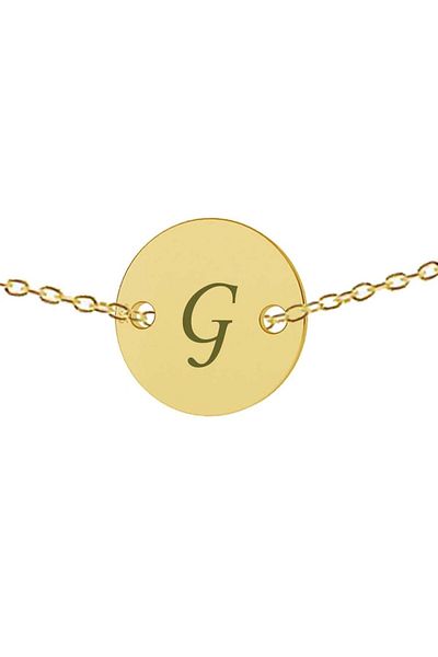 dalimag Lant argint 925 placat cu aur de 24k, 50 cm, banut gravat litera G