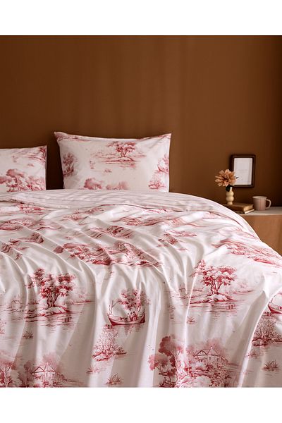 Madame Coco Bonneville Double 100% Cotton Ranforce Printed Duvet Cover Set - Red