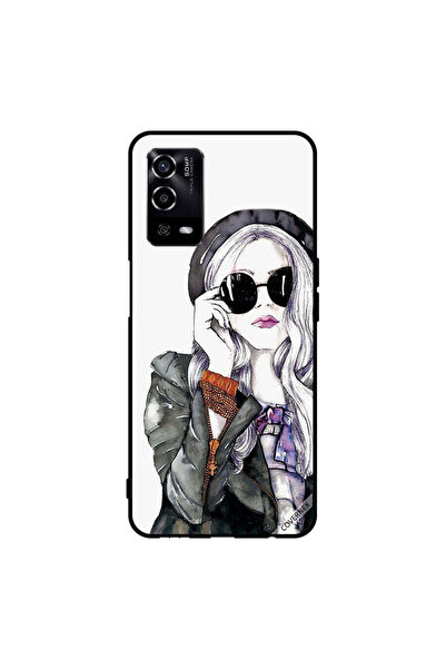 Covernex غطاء حماية لهاتف Oppo A55/56 أسود - قلم زجاجي - فتاة لطيفة