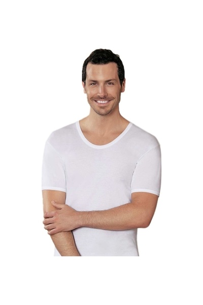 Şahinler Men's White Crew Neck Short Sleeve 100% Cotton 6-Piece Undershirt