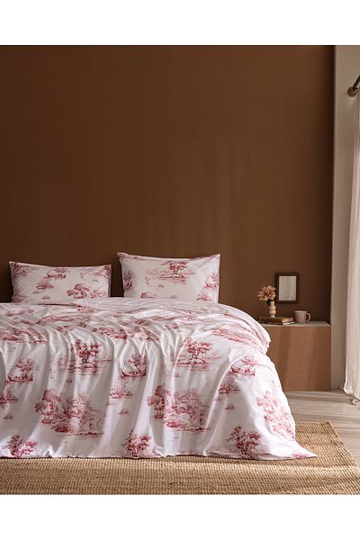 Madame Coco Bonneville Double 100% Cotton Ranforce Printed Duvet Cover Set - Red