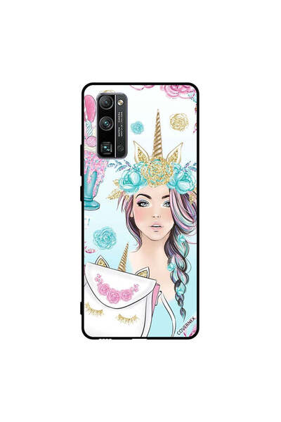Covernex غطاء حماية لهاتف Honor 30 Pro+ رموش على الحقيبة وفتاة وحيد القرن