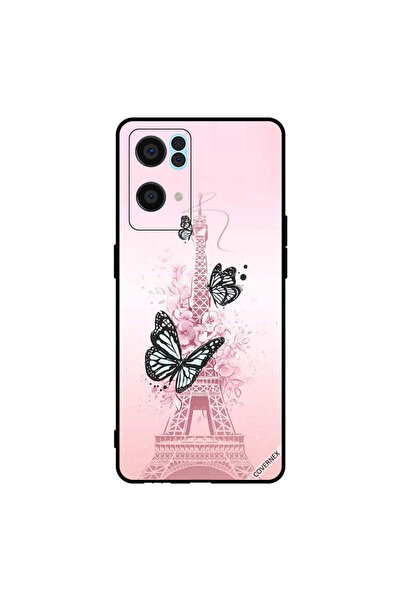 Covernex غطاء حماية لهاتف Oppo Reno7 Pro 5G برسومات فراشات سوداء على برج Effiel
