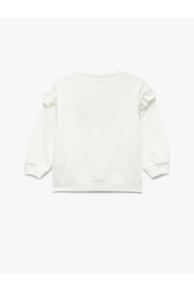 Koton Long Sleeve Crew Neck Cotton Heart Appliqued Hooded Sweatshirt