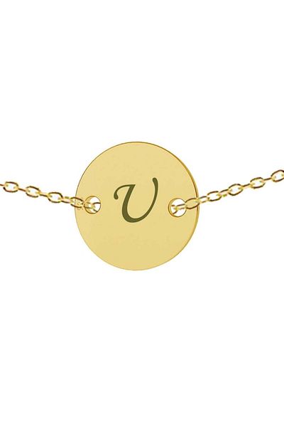 dalimag Lant argint 925 placat cu aur de 24k, 50 cm, banut gravat litera U