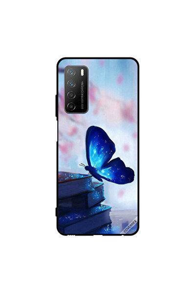Covernex غطاء حماية لهاتف Honor Play 4 بتصميم فراشة زرقاء داكنة على الكتب