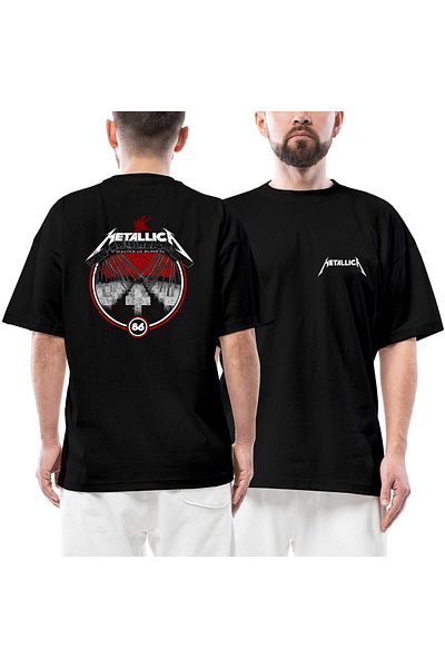 Z zepplin Μπλουζάκι Metallica Master Of Puppets Μπροστινό πίσω τυπωμένο μαύρο υπερμεγέθη μπλουζάκι