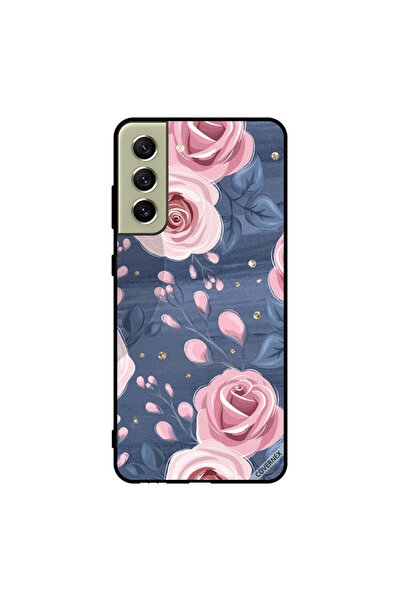 Covernex غطاء حماية لهاتف سامسونج S21 FE بنقشة ورود وردية وأوراق رمادية داكنة