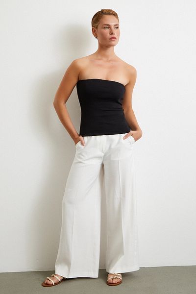 Never more Wide Leg Palazzo Trousers Ecru