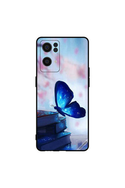 Covernex غطاء حماية لهاتف Oppo Reno7 Pro 5G بطبعة فراشة زرقاء داكنة على الكتب