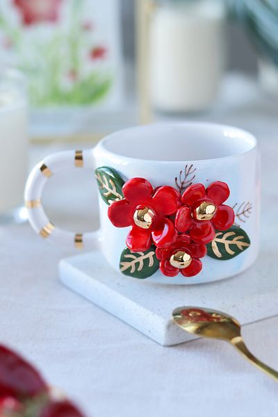 ada mia seramik Handmade Flower Figured 24K Gold Decorated Ceramic Mug 200ml