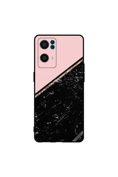 Covernex غطاء حماية لهاتف Oppo Reno7 Pro 5G - رخامي أسود وشريط ذهبي