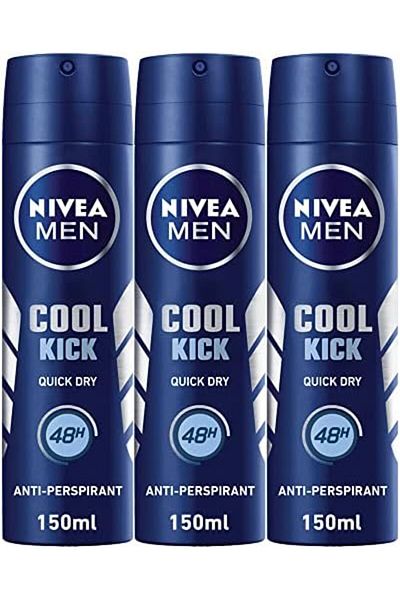 NIVEA MEN Deodorant Spray for Men, 48h Protection, Cool Kick Fresh Scent, 3x150ml
