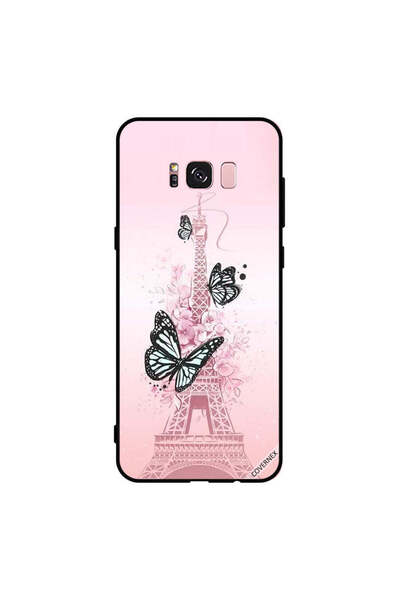 Covernex غطاء حماية لهاتف سامسونج جالاكسي S8+ برسومات فراشات سوداء على برج إيفيل