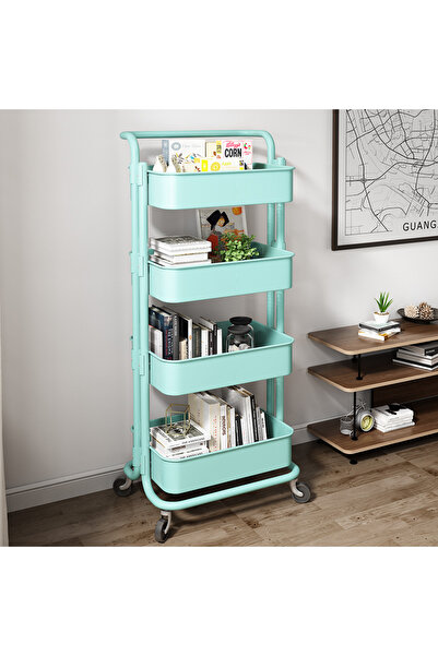 Generic 4 Tier Rolling Utility Cart Metal Multi-purpose Trolley Home Kitchen Storage Organizer Cart with Han