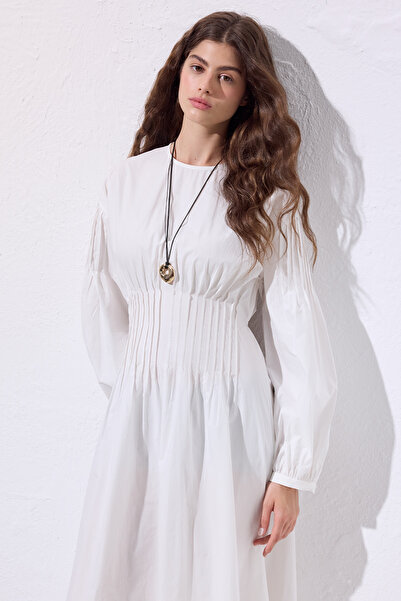Manuka BELİ PİLE DETAYLI ELBİSE EKRU