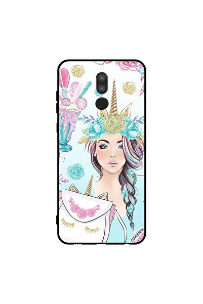 Covernex غطاء حماية لهاتف هواوي ميت 10 لايت - رموش على الحقيبة وفتاة وحيد القرن