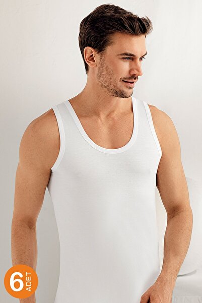 Şahinler Men's Wide Strap 6-Piece Combed Cotton Undershirt