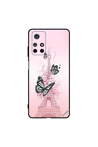 Covernex غطاء حماية لهاتف Poco M4 Pro برسومات فراشات سوداء على برج Effiel