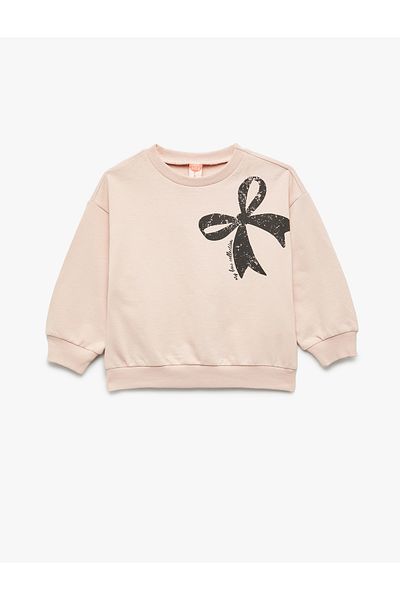 Koton Long Sleeve Crew Neck Ribbon Printed Raised Cotton Sweatshirt