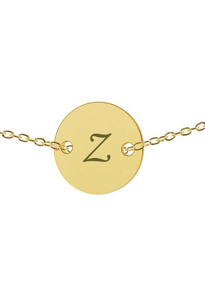 dalimag Lant argint 925 placat cu aur de 24k, 50 cm, banut gravat litera Z