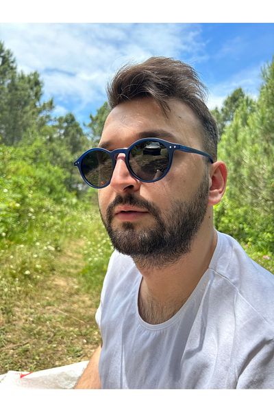 Ferrucci Navy Blue Matte Round Framed Brand Model Unisex Sunglasses