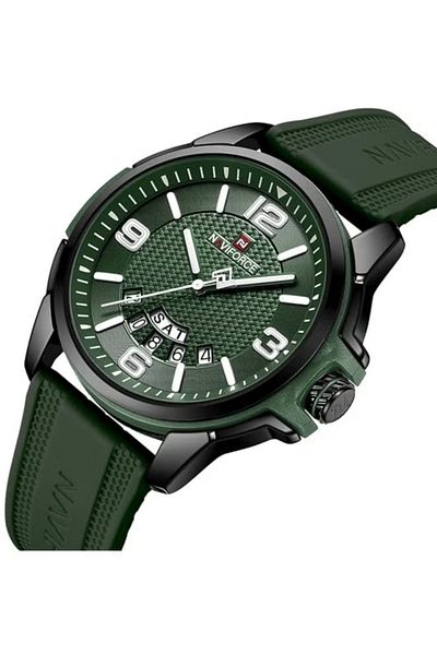 Naviforce Stylish Mens Sports Watch with Green Dial Silicone Strap Quartz Movement Analog Display