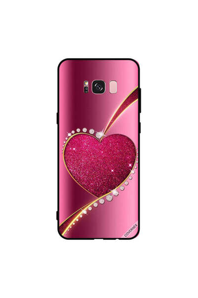 Covernex غطاء حماية لهاتف سامسونج جالاكسي S8+ بتصميم قلب وردي لامع من الألماس
